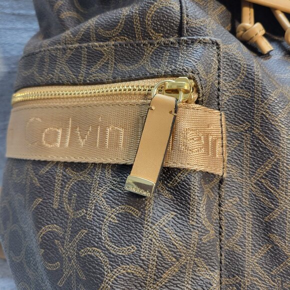 Calvin Klein Backpack Monogram Logo CK Print Drawstring Flap Bag - Picture 3 of 11